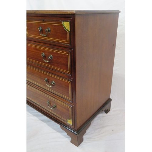 185 - Edwardian design inlaid & crossbanded mahogany chest of two short & three long drawers with satinwoo... 