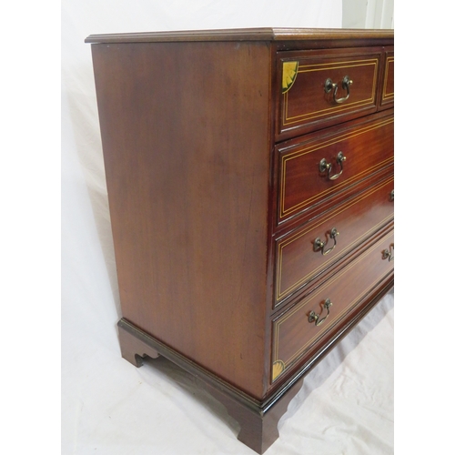 185 - Edwardian design inlaid & crossbanded mahogany chest of two short & three long drawers with satinwoo... 