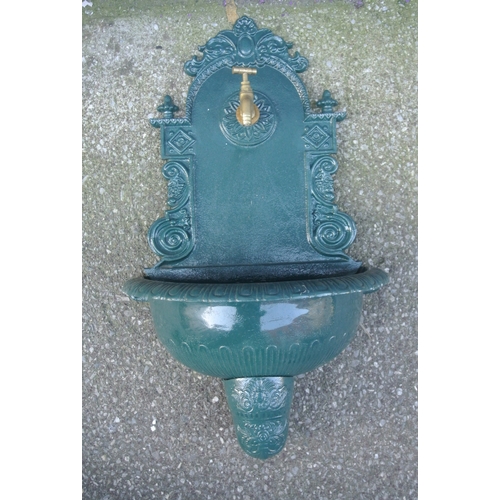 186 - Ornate cast iron water font with brass tap & foliate decoration