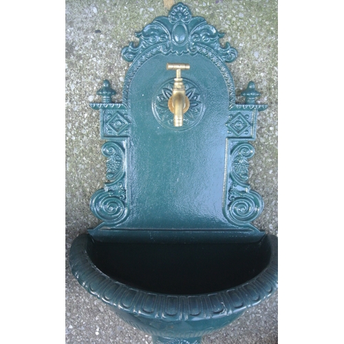 186 - Ornate cast iron water font with brass tap & foliate decoration