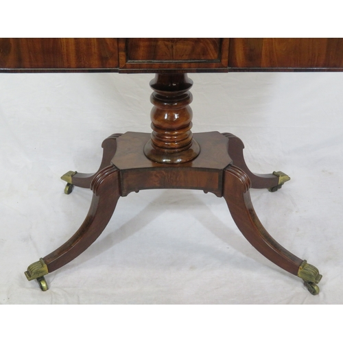 190 - Edwardian crossbanded mahogany & rosewood tea table with swivel fold-over top, rounded corners, pane... 