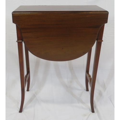 199 - Edwardian inlaid mahogany Pembroke table with D-shaped drop leaves, swivel top, gatelegs with stretc... 