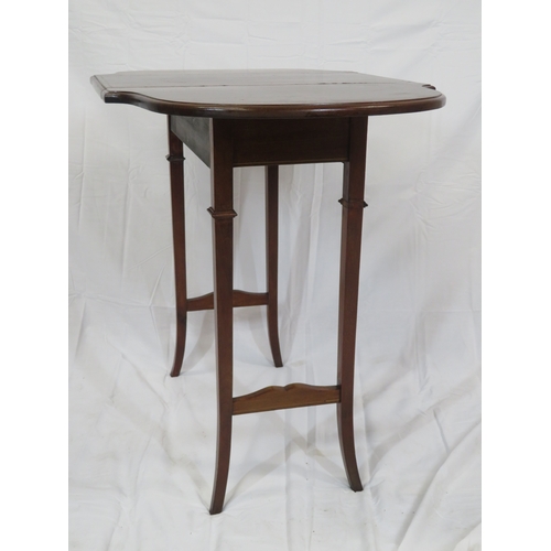 199 - Edwardian inlaid mahogany Pembroke table with D-shaped drop leaves, swivel top, gatelegs with stretc... 