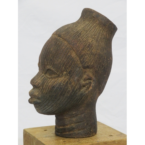 208 - Terracotta African bust on square base