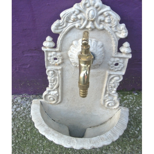 213 - Ornate cast iron water font with brass tap & shell bowl