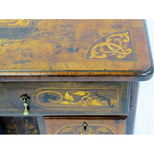 216 - William IV inlaid & crossbanded mahogany kneehole desk with ornate foliate inlay, brass teardrop han... 