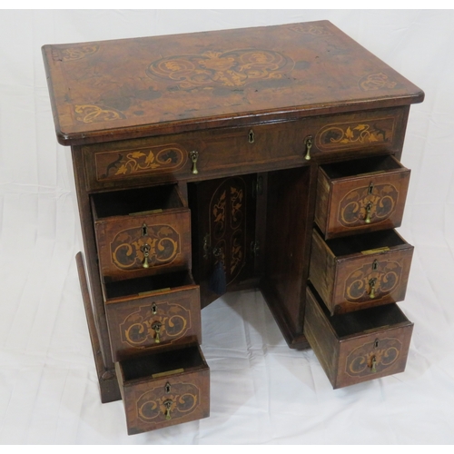 216 - William IV inlaid & crossbanded mahogany kneehole desk with ornate foliate inlay, brass teardrop han... 