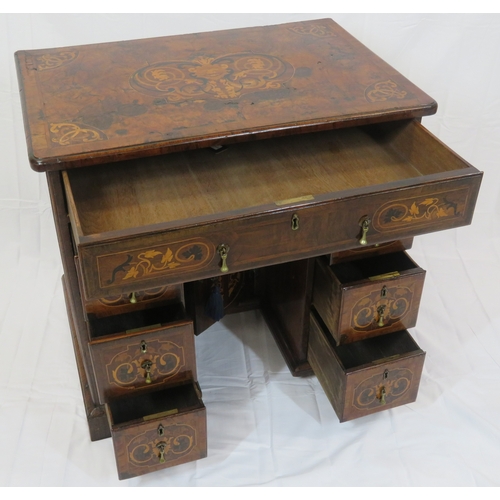 216 - William IV inlaid & crossbanded mahogany kneehole desk with ornate foliate inlay, brass teardrop han... 