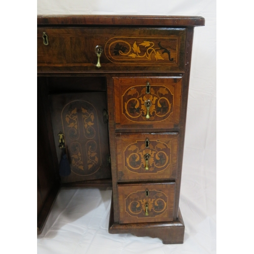 216 - William IV inlaid & crossbanded mahogany kneehole desk with ornate foliate inlay, brass teardrop han... 