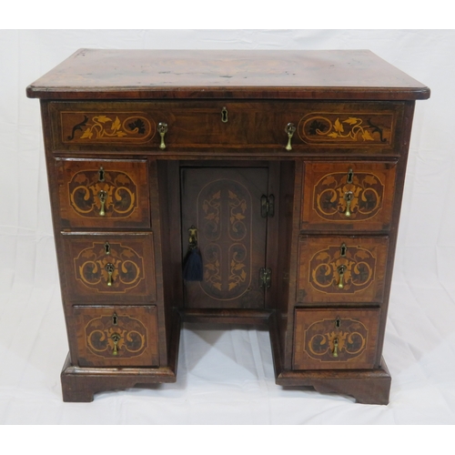 216 - William IV inlaid & crossbanded mahogany kneehole desk with ornate foliate inlay, brass teardrop han... 