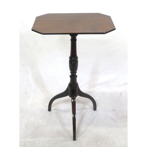 224 - Victorian mahogany hexagonal occasional table with tip-up top, vase turned column, on hipped tripod