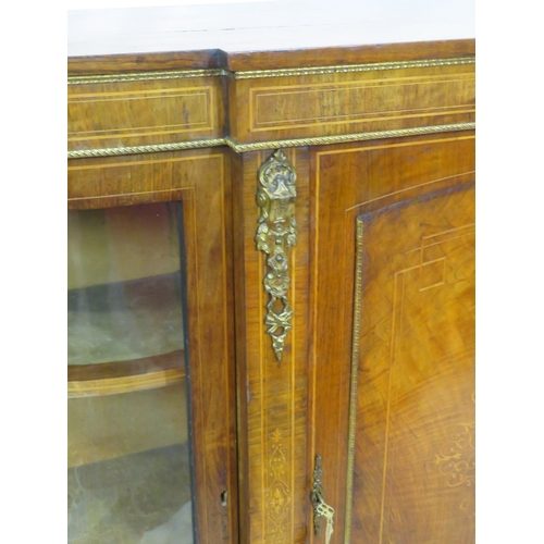 225 - Edwardian Sheraton inlaid breakfront credenza with ornate foliate & string inlay, ormolu mounts, pan... 