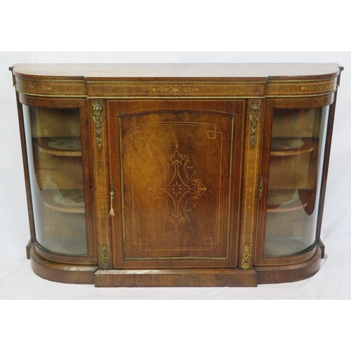 225 - Edwardian Sheraton inlaid breakfront credenza with ornate foliate & string inlay, ormolu mounts, pan... 