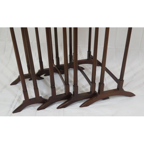 226 - Edwardian inlaid & crossbanded mahogany quartetto nest of tables with raised rims, spindle turned le... 