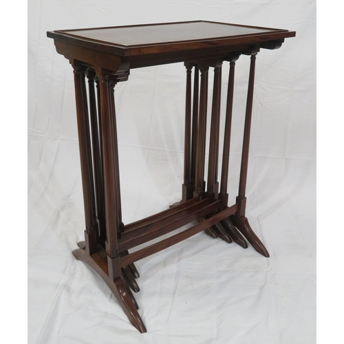 226 - Edwardian inlaid & crossbanded mahogany quartetto nest of tables with raised rims, spindle turned le... 