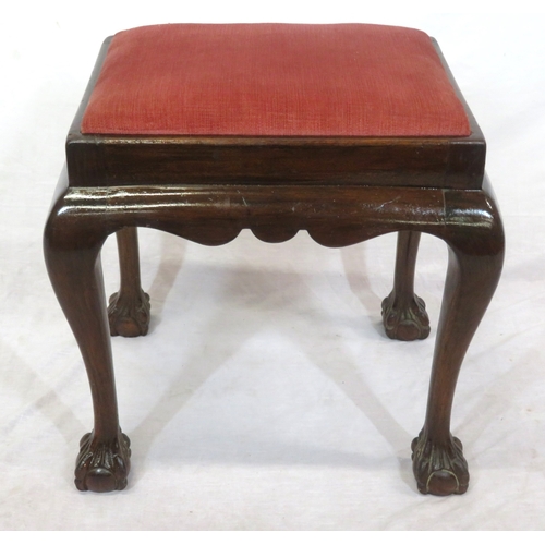 229 - Georgian mahogany stool with wavy apron, cabriole legs with claw on ball feet