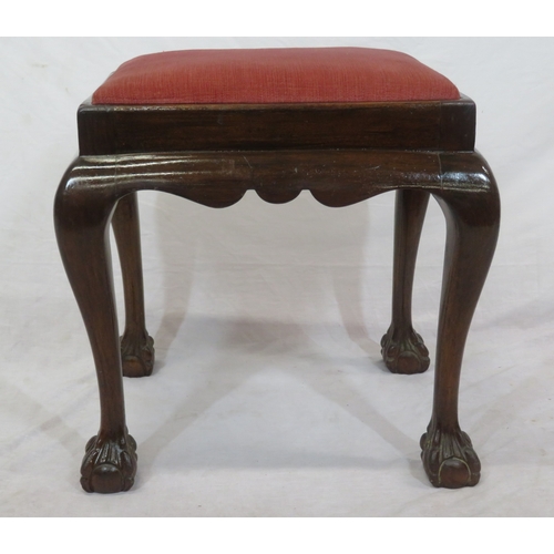 229 - Georgian mahogany stool with wavy apron, cabriole legs with claw on ball feet