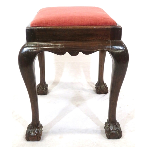 229 - Georgian mahogany stool with wavy apron, cabriole legs with claw on ball feet