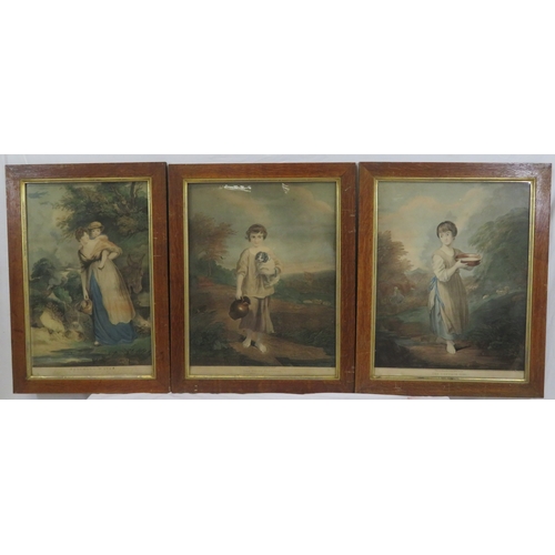 23 - English school 'Cottage girl', Young cottager', & 'Fetching water' set of three prints 60x40cm each