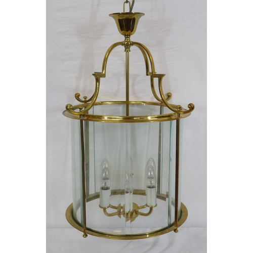 231 - Brass framed hanging wall light with shaped sconces & bevelled panels