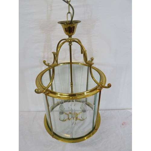 231 - Brass framed hanging wall light with shaped sconces & bevelled panels