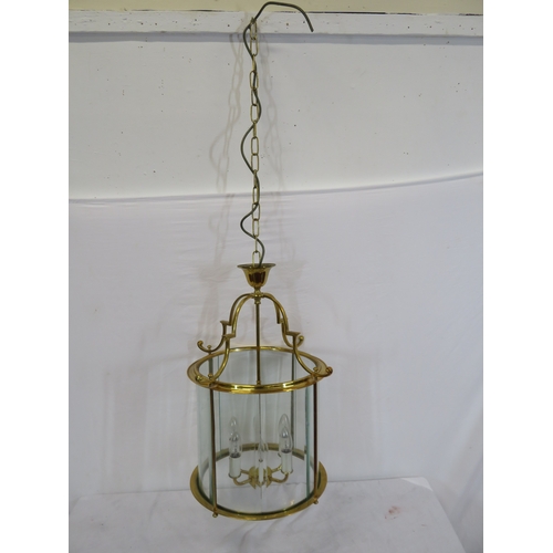 231 - Brass framed hanging wall light with shaped sconces & bevelled panels