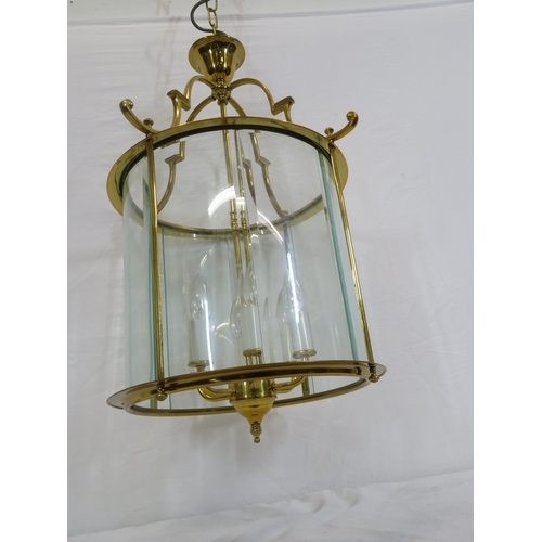 231 - Brass framed hanging wall light with shaped sconces & bevelled panels