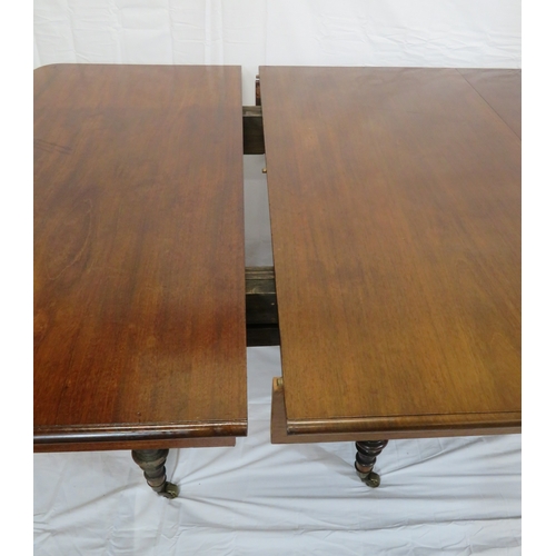 250 - Victorian mahogany two section economy dining table with two extra leaves, with rounded corners, on ... 