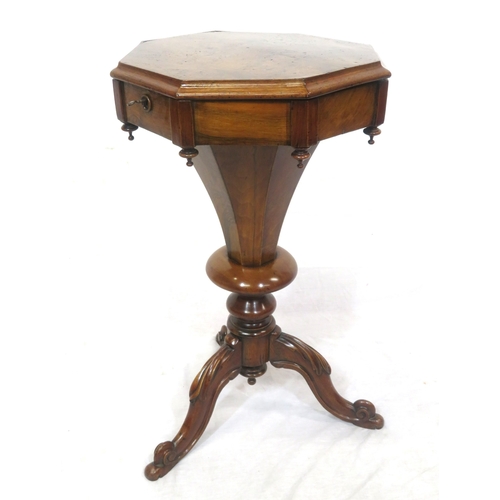 261 - William IV walnut hexagonal shaped sewing or work table with lift-up lid, fitted interior, material ... 