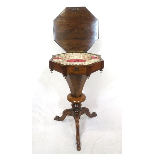 261 - William IV walnut hexagonal shaped sewing or work table with lift-up lid, fitted interior, material ... 