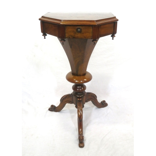 261 - William IV walnut hexagonal shaped sewing or work table with lift-up lid, fitted interior, material ... 