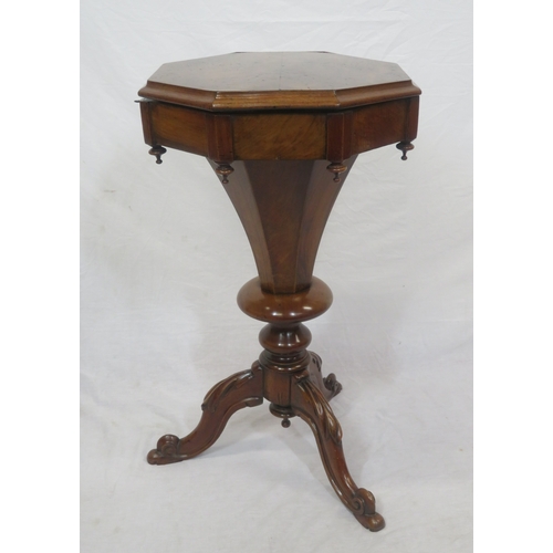 261 - William IV walnut hexagonal shaped sewing or work table with lift-up lid, fitted interior, material ... 