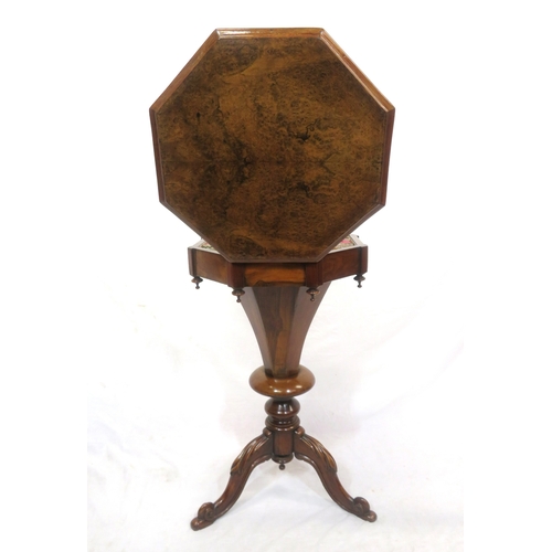 261 - William IV walnut hexagonal shaped sewing or work table with lift-up lid, fitted interior, material ... 