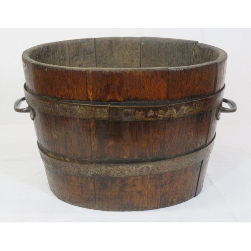 269 - Georgian style oval peat bucket with brass banding & shaped handles