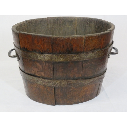 269 - Georgian style oval peat bucket with brass banding & shaped handles