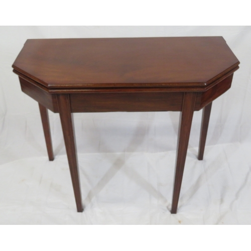 270 - Edwardian mahogany hexagonal shaped tea table with fold-over top, pull-out gateleg support, angled c... 