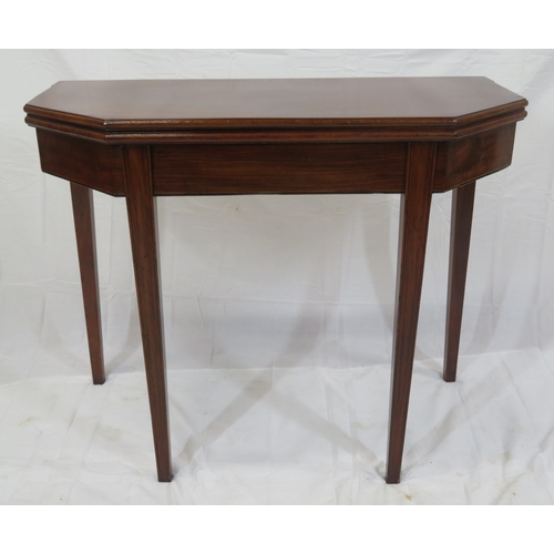 270 - Edwardian mahogany hexagonal shaped tea table with fold-over top, pull-out gateleg support, angled c... 