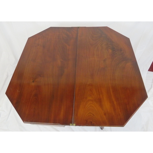 270 - Edwardian mahogany hexagonal shaped tea table with fold-over top, pull-out gateleg support, angled c... 