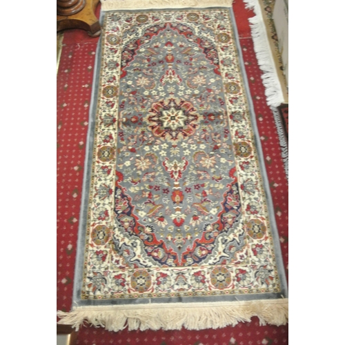 276 - Pair of duck egg ground full pile Kashmir rugs of floral all over design