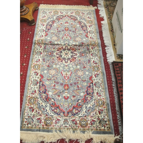 276 - Pair of duck egg ground full pile Kashmir rugs of floral all over design