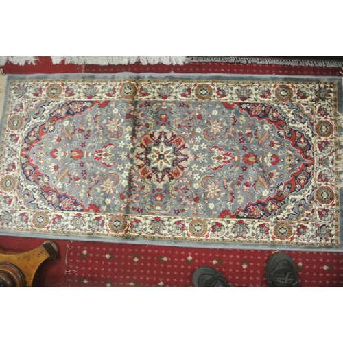 276 - Pair of duck egg ground full pile Kashmir rugs of floral all over design