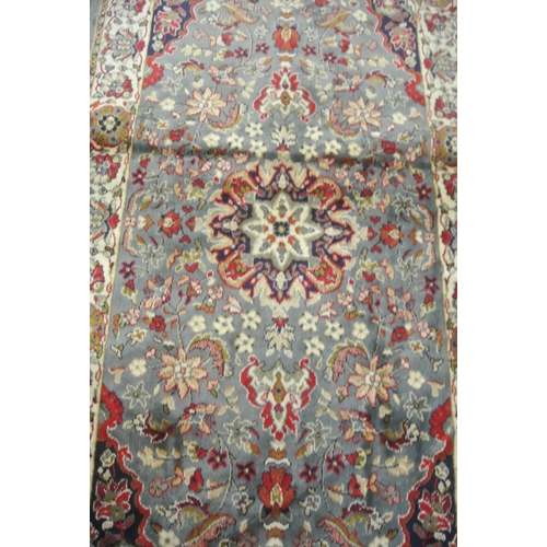 276 - Pair of duck egg ground full pile Kashmir rugs of floral all over design