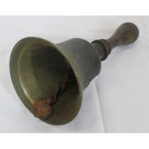 279 - Vintage brass & metal hand bell with timber handle