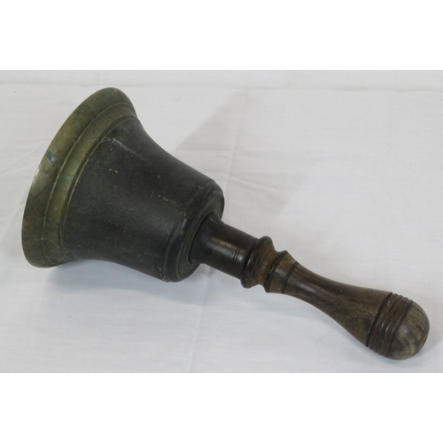 279 - Vintage brass & metal hand bell with timber handle