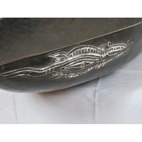 282 - Aboriginal carved timber small canoe decorated with alligators, 40x80cm