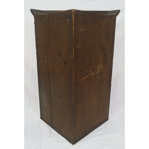 286 - Edwardian mahogany corner wall display cabinet with angled top, glazed door, with shelved interior