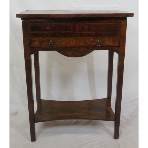 291 - Edwardian inlaid mahogany & rosewood work table with serpentine sides, mirrored lift-up lid, section... 