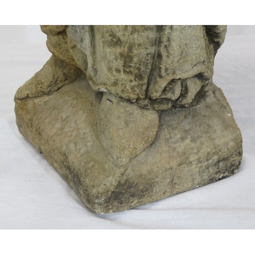 292 - Vintage old stone carved statue of St Peter with Keys to Heaven, on shaped base 70cm