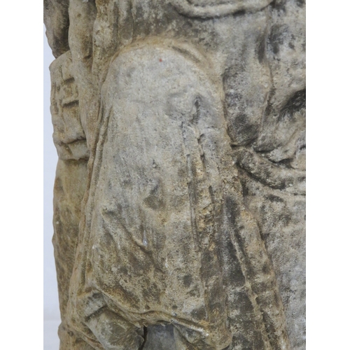 292 - Vintage old stone carved statue of St Peter with Keys to Heaven, on shaped base 70cm