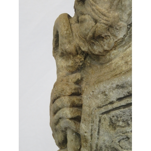 292 - Vintage old stone carved statue of St Peter with Keys to Heaven, on shaped base 70cm